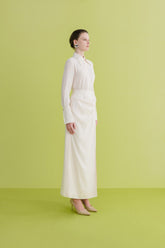 High-Waisted Satin Skirt with Draped Side Detail and Front Slit for Evening Wear